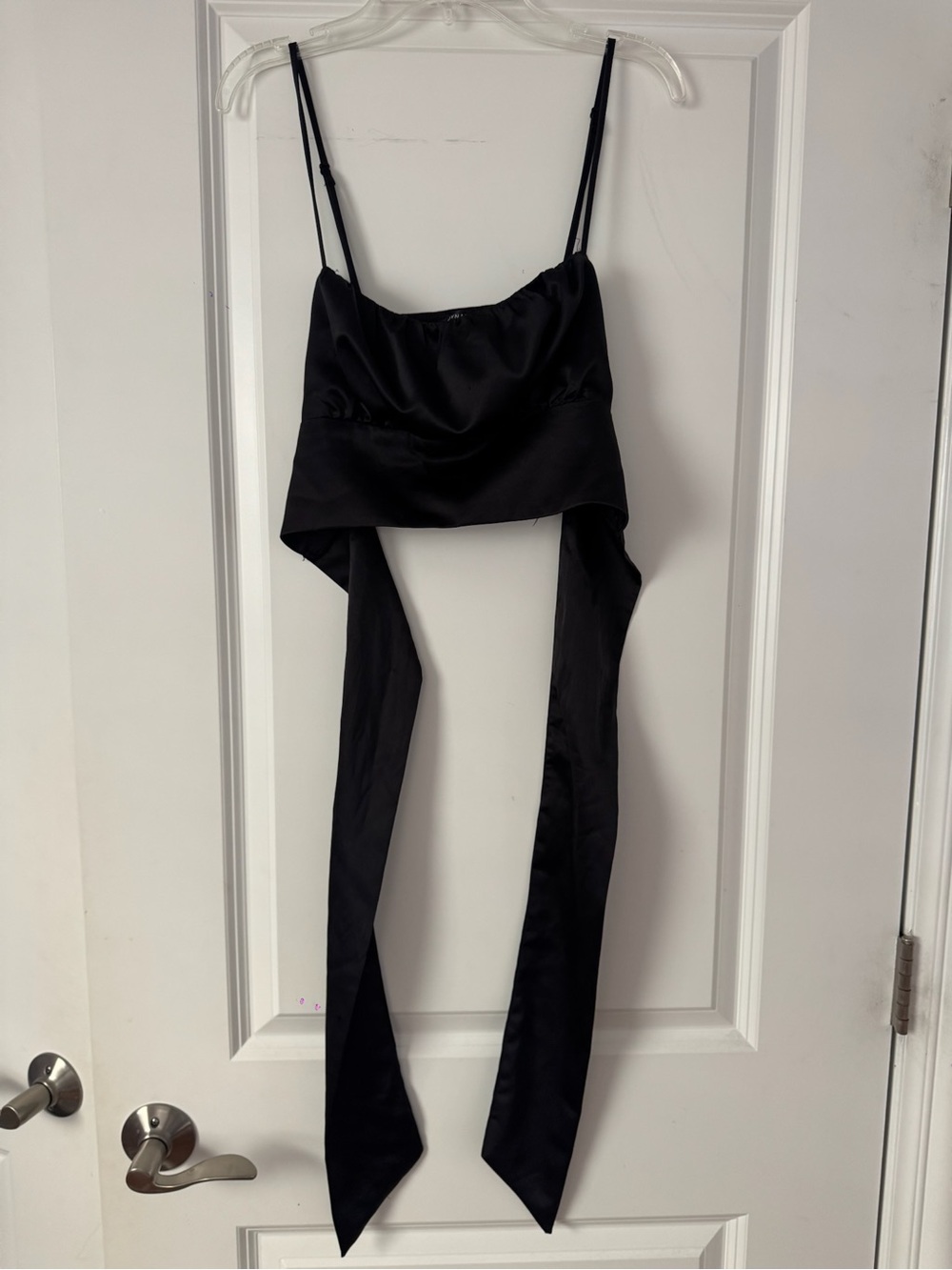 Dynamite Black Satin Tie-Back Crop Top